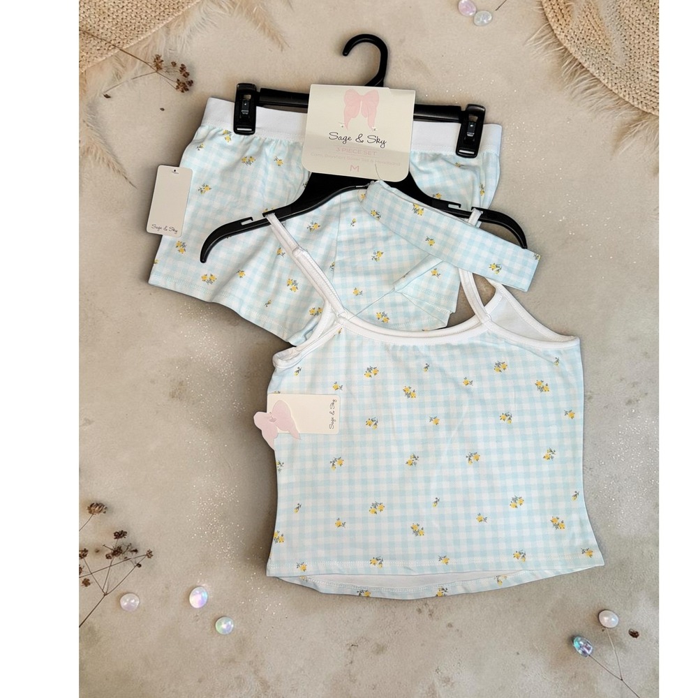 Sage & Sky - Pajama Set 3pc Set - Cami, Boyshorts & Headband - Size: Medium